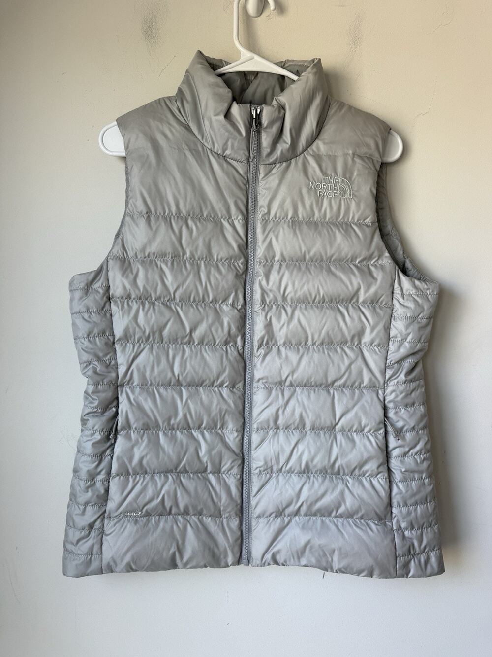 The North Face Goose Down Puffer Vest Womens Medium Gray Full Zip Outdoor 550